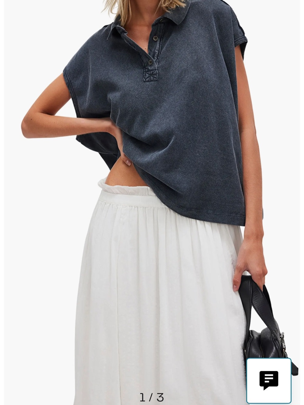 NWT We The Free Keep On Charcoal Washed Polo Top